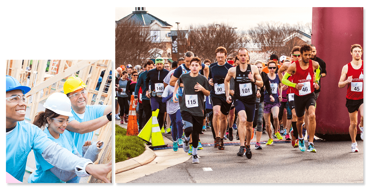 Montage of community service and events.